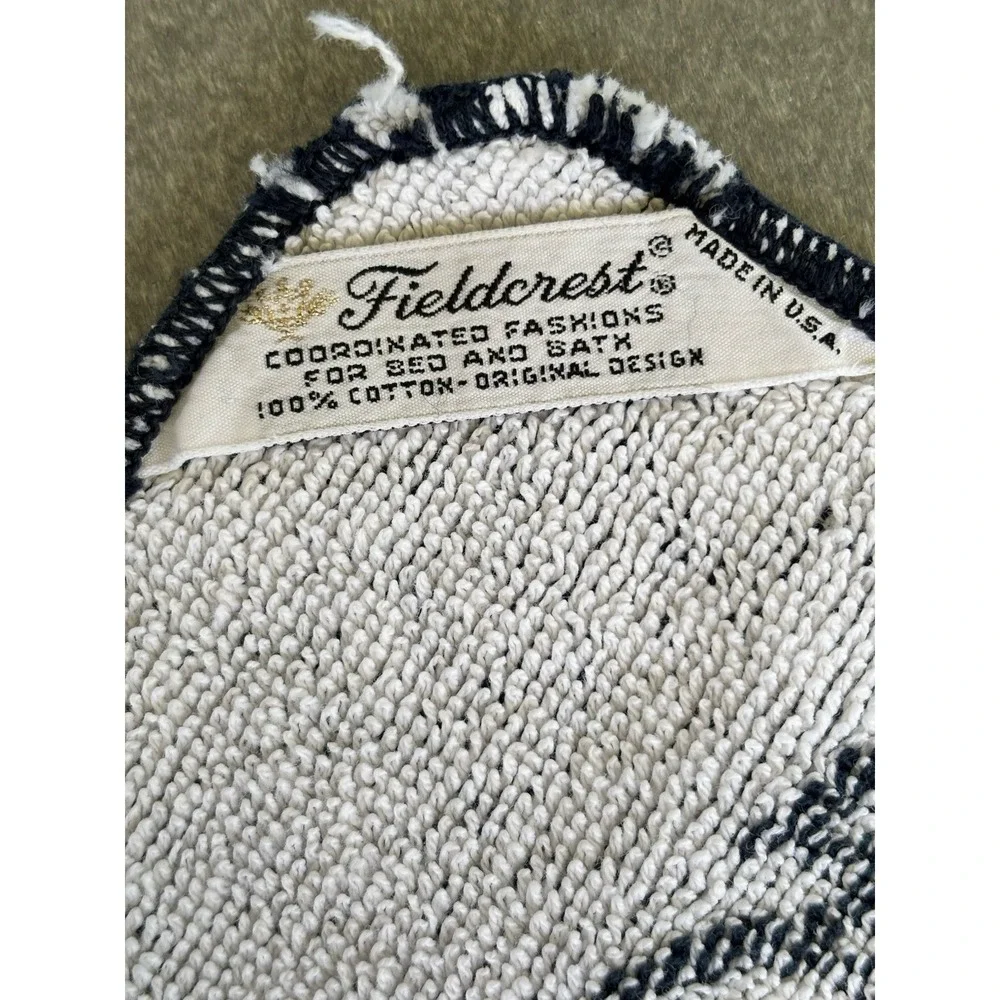 Vintage Fieldcrest Bath, Hand Towel & Washcloths-2 Sets Navy White Jacquard